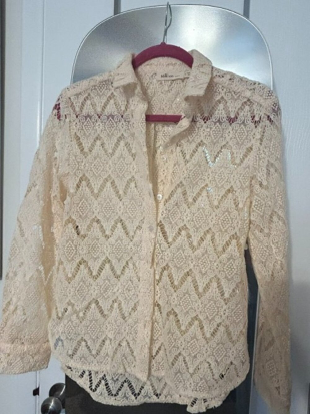 Cream Crochet Lace Button-Up Top | Boho Blouse | Women's Small